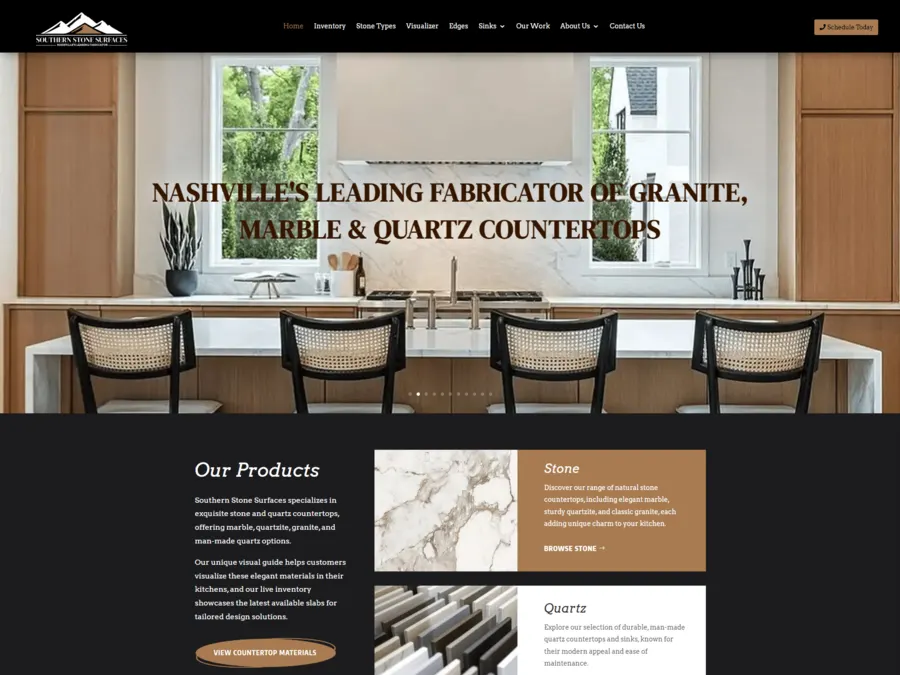 Homepage of the Southern Stone granite countertop website
