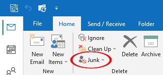 Screenshot: Proceed to the Home tab, and select Junk > Not Junk