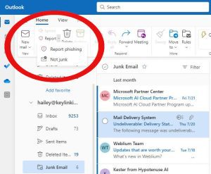 Screenshot: Select Report > Report Phishing