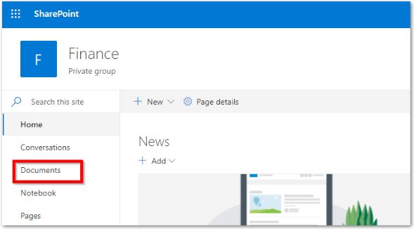 Screenshot: After you've navigated to your selected site, proceed to click on the 'Documents' option located on the lef
