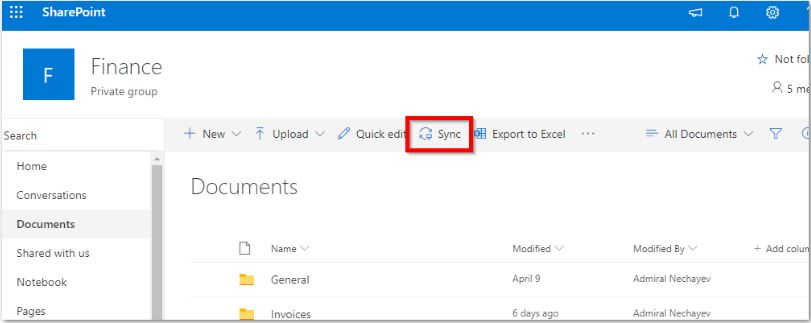 Screenshot: Now click on the ‘Sync’ button