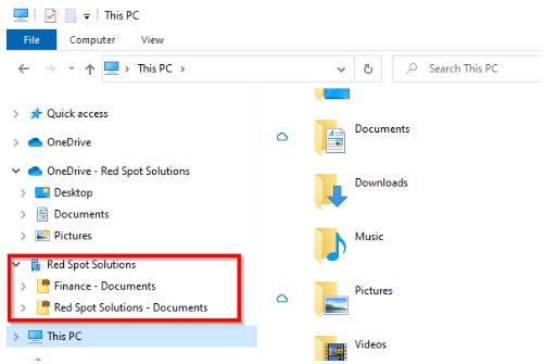 Screenshot: When you subsequently access Windows Explorer, you'll notice the SharePoint library you've recently synchro