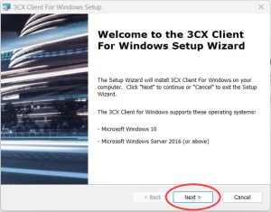 3CX Client Start Setup Wizard