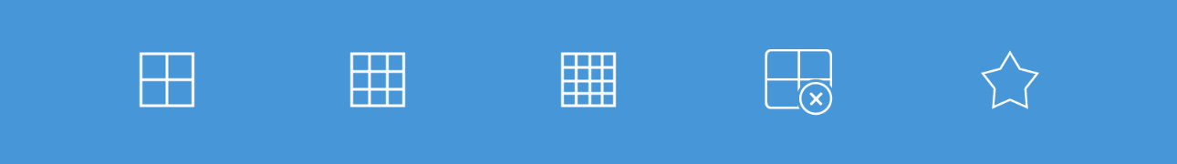 Screenshot: Select how many camera views you want on screen at once: 1x1, 2x2, 3x3, or 4x4 grid views. Tap the grid wit