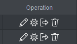 Screenshot: Edit / Settings / Trash Icons (Right Side): Pencil icon: Edit device details or login credentials. Gear ico