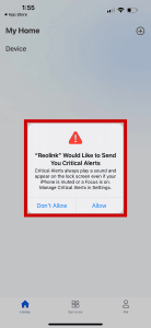 Screenshot: When prompted, tap Allow or Don't Allow to receive critcal alerts